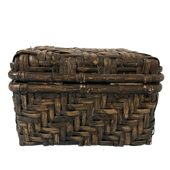 Vintage Japanese Bamboo Wicker Tea Basket Box - Picture 4 of 10